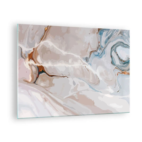 Glastavla - Bild på glas - Konstnärligt mönster i neutrala toner med blå accenter - 70x50cm - Blåa meanderlopp under vithet - Modern väggdekoration för vardagsrum och sovrum ARTTOR