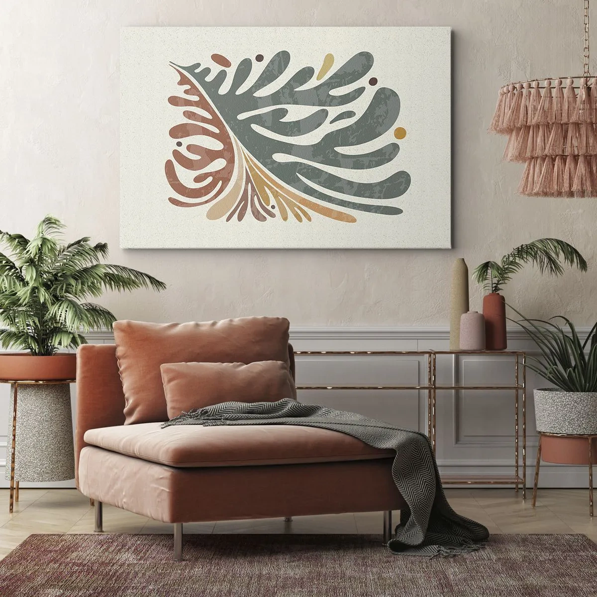 Canvastavla - Bild på duk - Färgglatt abstrakt löv på en ljus bakgrund - 70x50cm - Flerfärgat blad - Modern väggdekoration för vardagsrum och sovrum ARTTOR