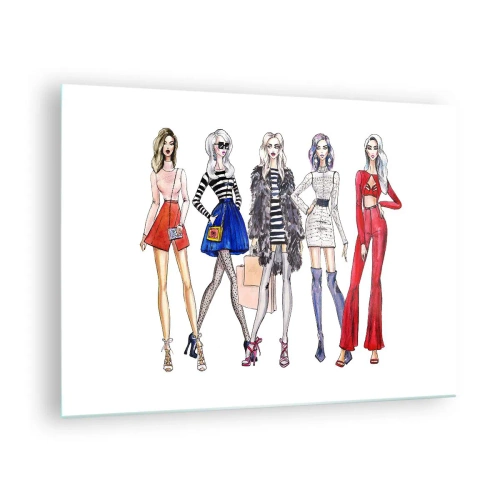 Glastavla - Bild på glas - Moderiktiga karaktärer i snygga kläder i illustrationen - 70x50cm - Every week Fashion Week - Modern väggdekoration för vardagsrum och sovrum ARTTOR
