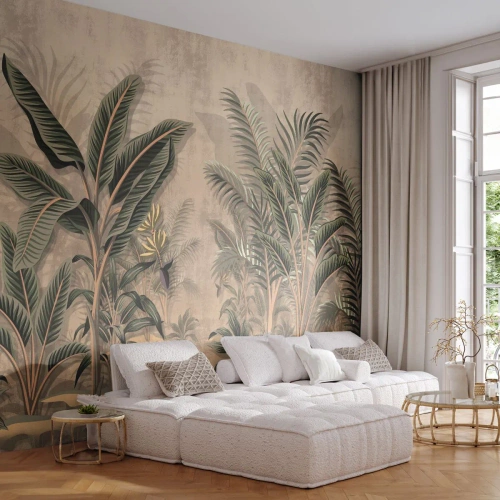 Fototapet Premium Sand - Bild i kolonial stil - Tropisk skog, Kokosnötspalm, Banan träd - 400x280 cm