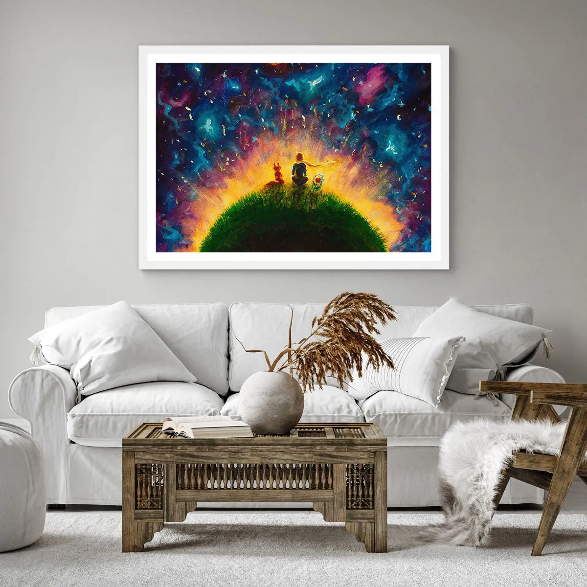 Affisch i vit ram - Kärlek och vänskap - hela världen - 60x60 cm