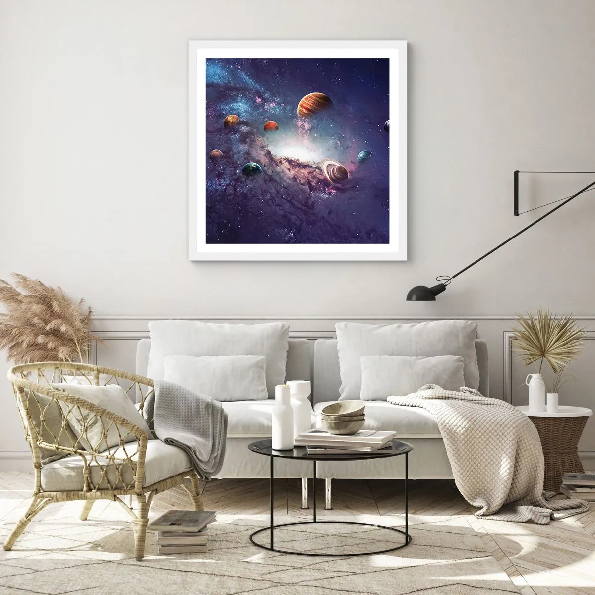 Affisch i vit ram - Sol- och danssystem - 60x60 cm