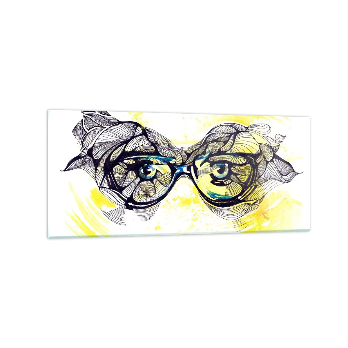 Glastavla - Bild på glas - Genom blåa glasögon - 120x50 cm