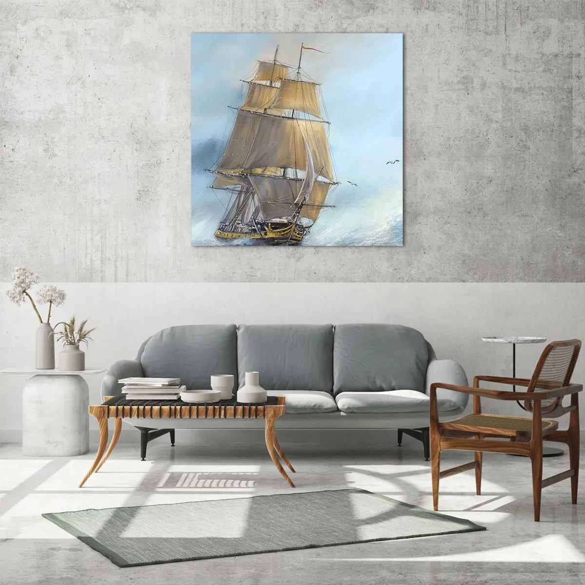 Glastavla - Bild på glas - Vinkande genom vågorna - 70x70 cm