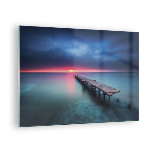 Glastavla - Bild på glas - Piren som leder mot solnedgången - 70x50cm - Mellan himlen och jorden - Modern väggdekoration för vardagsrum och sovrum ARTTOR