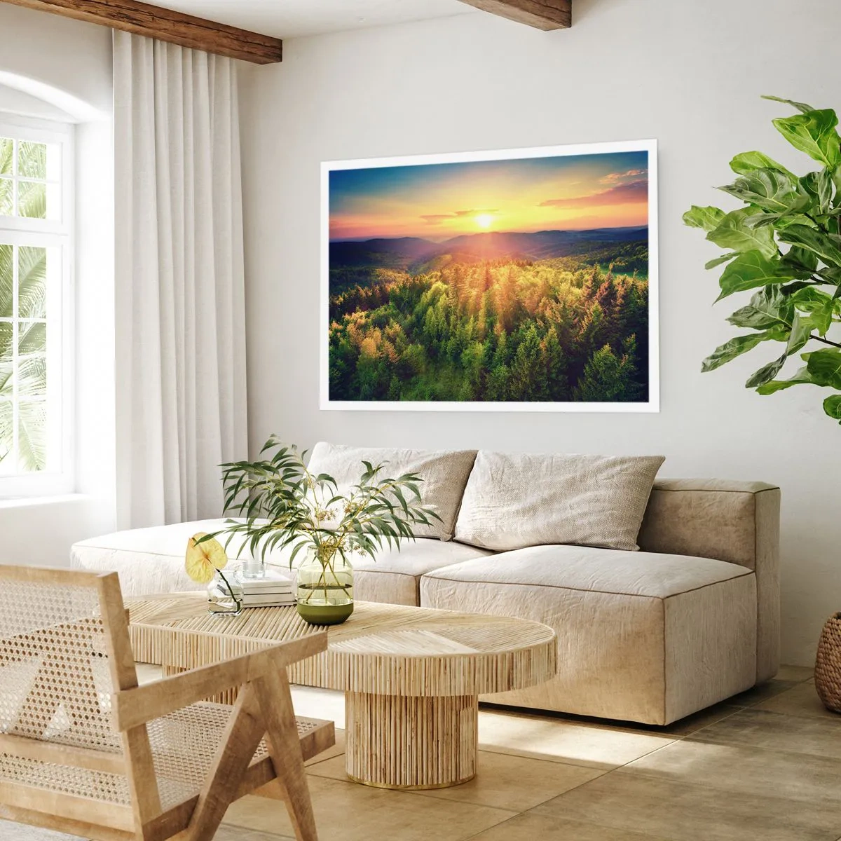 Affisch - Trädtoppar och bergstoppar - 100x70 cm