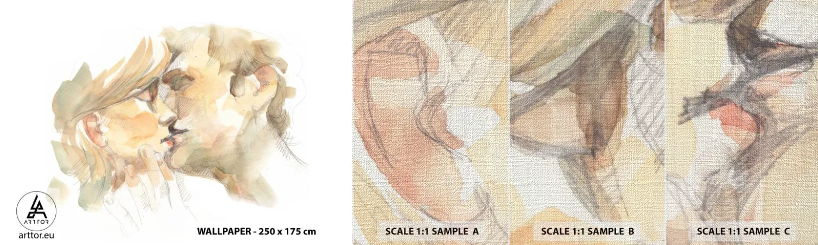 Provbit av fototapet Premium Canvas - Upphittad hälft? - Förälskade par, Kyss, Bit - 100x30 cm