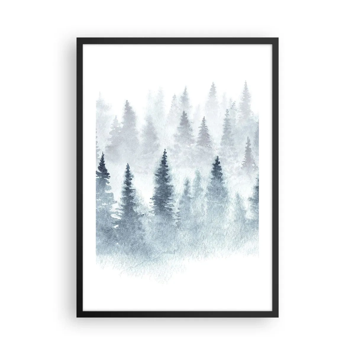 Affisch i svart ram - Akvarelllandskap med en skog i dimman - 50x70cm - Insvepta i dimma - Modern väggdekoration för vardagsrum och sovrum ARTTOR