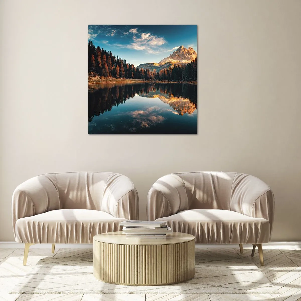 Glastavla - Bild på glas - Dubbelt landskap - 70x70 cm