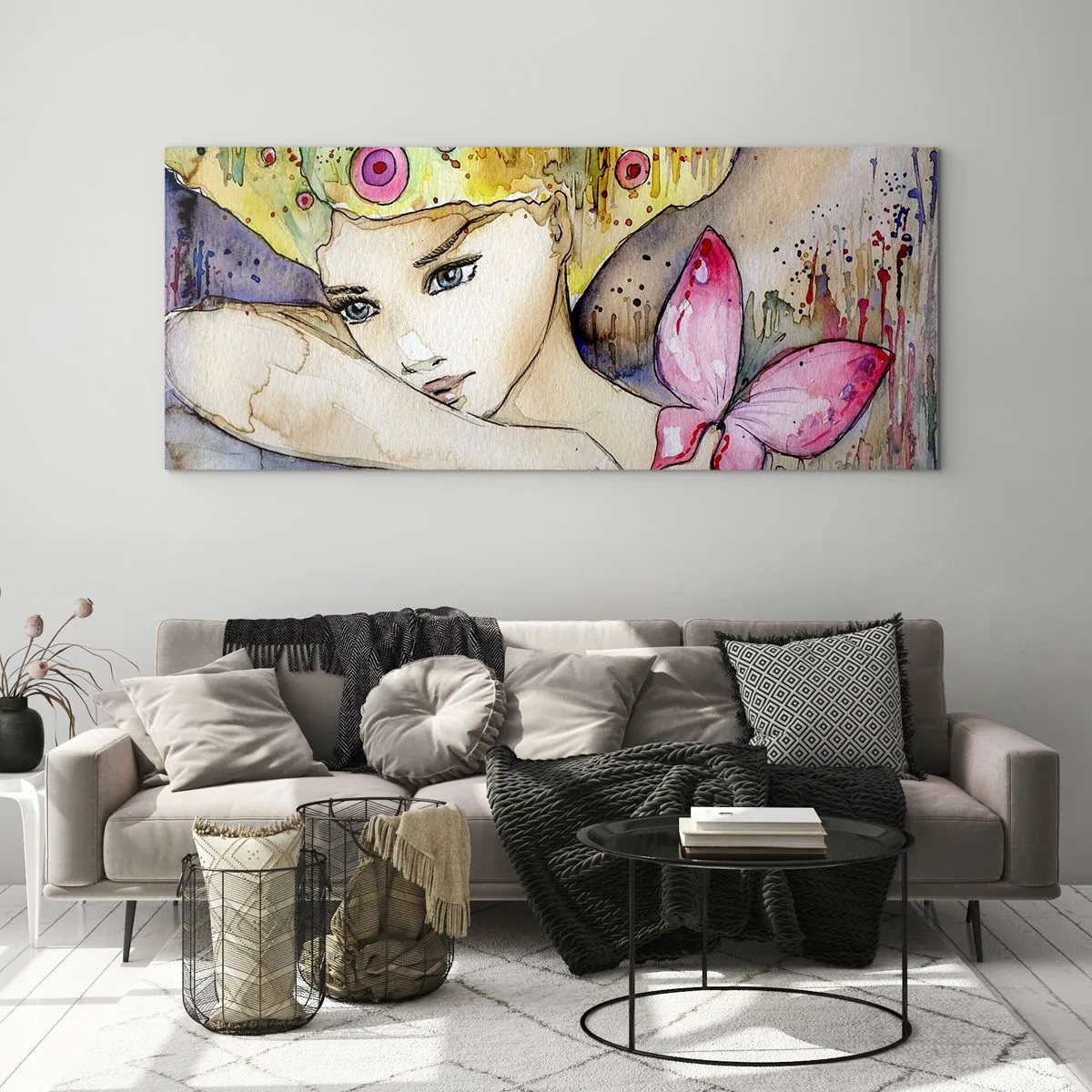 Glastavla - Bild på glas - fjärilprincessa - 120x50 cm