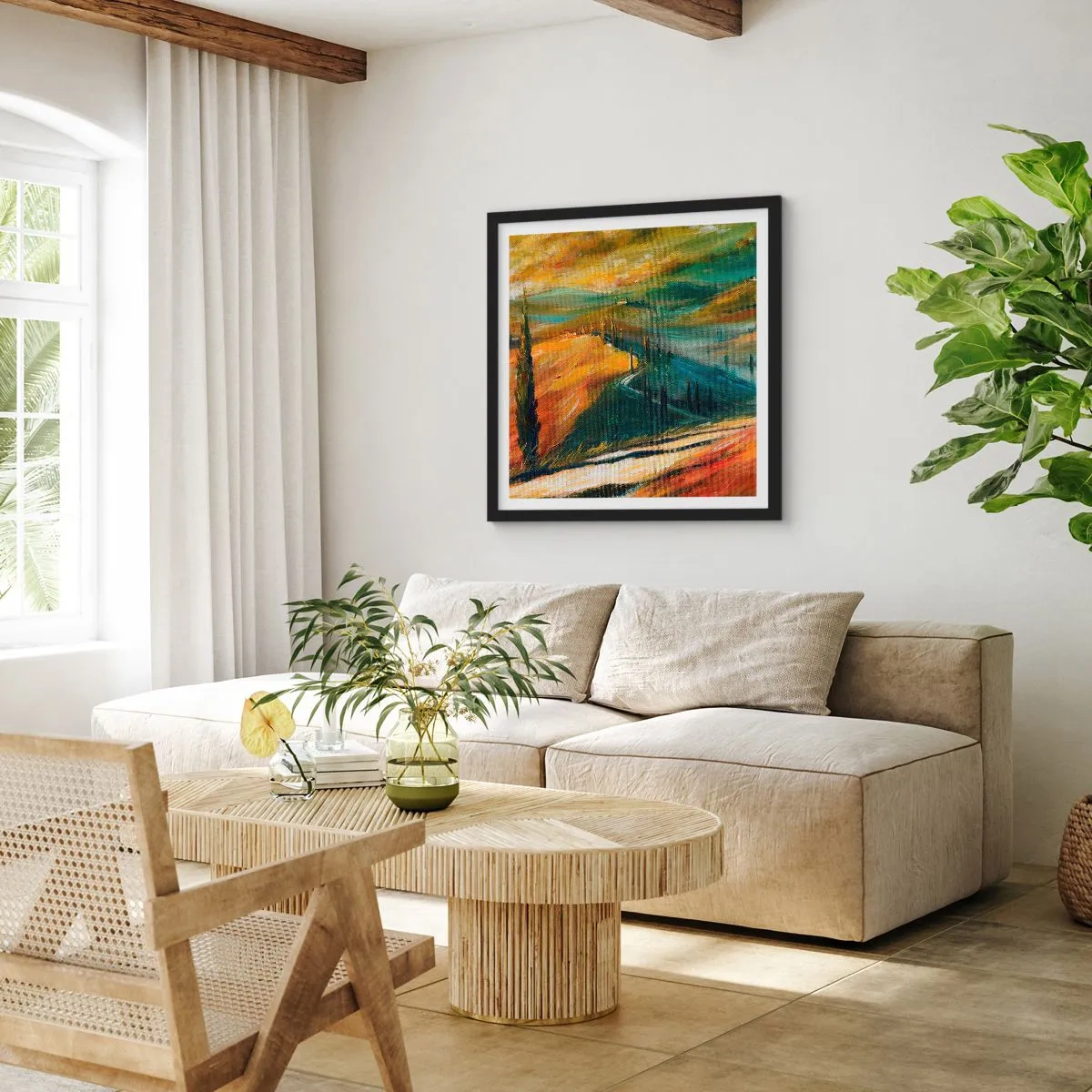 Affisch i svart ram - Toskanskt landskap - 50x50 cm