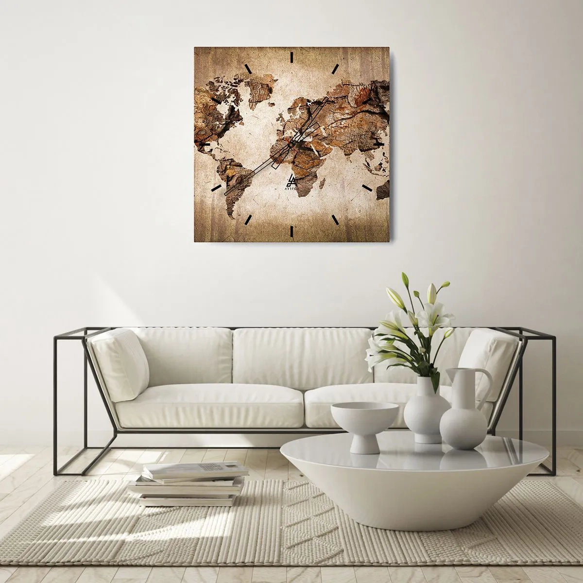 Väggklocka - Klocka på glas - Världsupptäckt - 40x40 cm