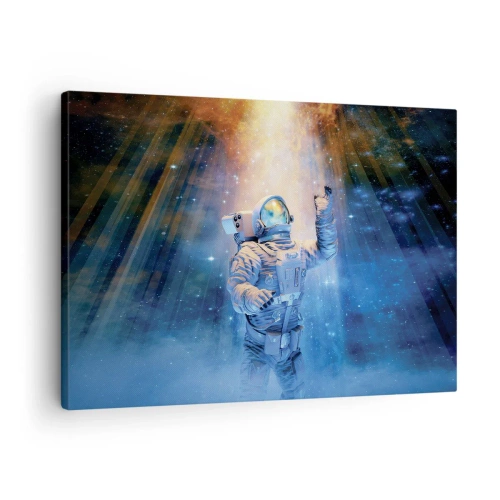 Canvastavla - Bild på duk - Astronaut i ljuset av en kosmisk explosion full av stjärnor - 70x50cm - Äntligen i målet - Modern väggdekoration för vardagsrum och sovrum ARTTOR