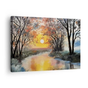 Canvastavla - Bild på duk - Solnedgång över floden i ett höstlandskap - 70x50cm - Höststämning - Modern väggdekoration för vardagsrum och sovrum ARTTOR