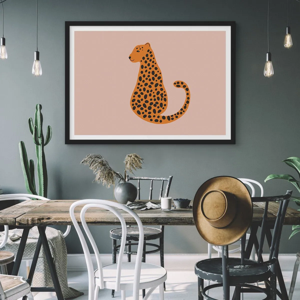 Affisch i svart ram - Pantermönster är inne - 100x70 cm