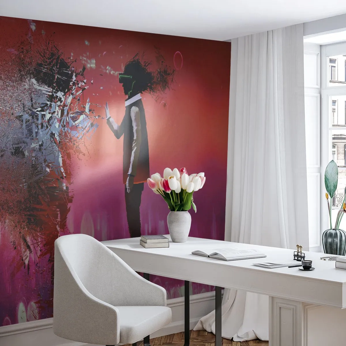 Fototapet Standard Eco - Digital verklighet och karaktärsupplösning i en futuristisk vision - 100x70cm - Kan man titta in i sig själv? - Modern väggdekoration för vardagsrum och sovrum ARTTOR