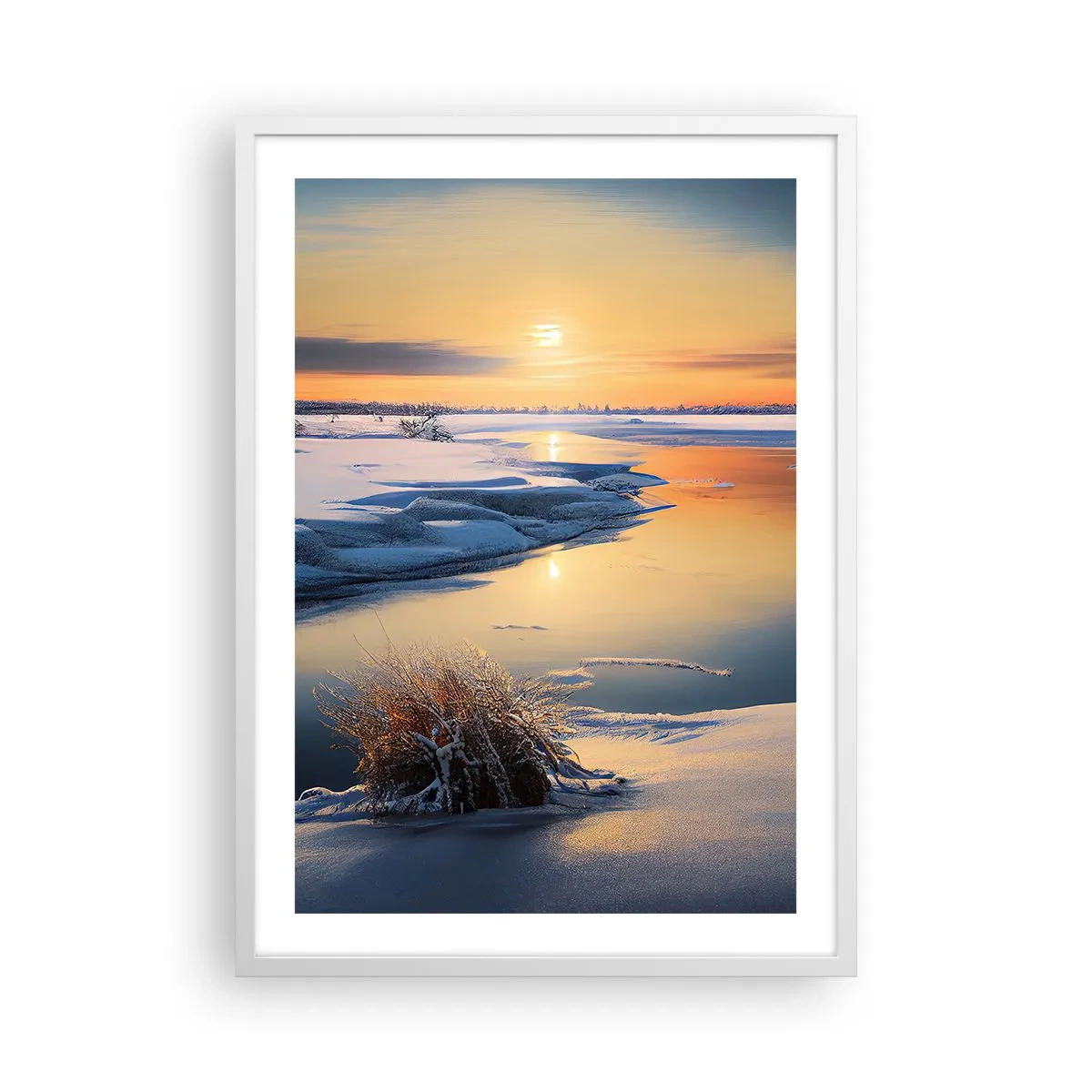 Affisch i vit ram - Vintersolnedgång - 50x70 cm