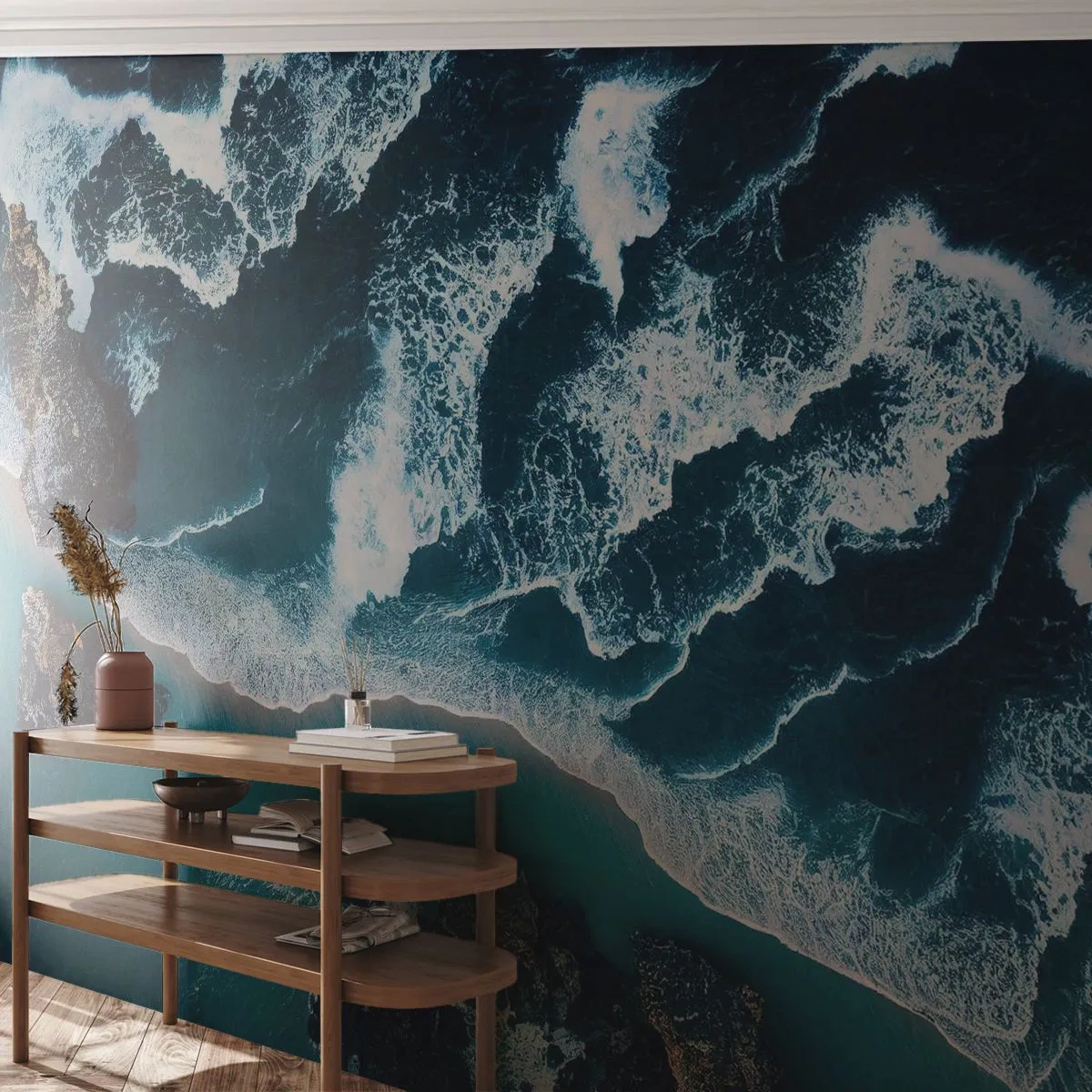 Fototapet Premium Sand - Insvept i vågorna - Klippa, Hav, Natur - 400x280 cm