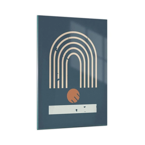 Glastavla - Bild på glas - Geometri mot mörkblå bakgrund - 80x120 cm