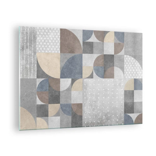 Glastavla - Bild på glas - Abstrakt geometrisk komposition med olika former och nyanser av grått. - 70x50cm - Keramisk fantasi - Modern väggdekoration för vardagsrum och sovrum ARTTOR