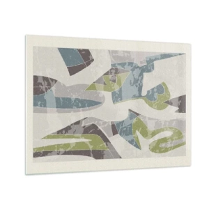 Glastavla - Bild på glas - Geometrisk komposition i grönt och grått - 70x50cm - Komposition bakom glas - Modern väggdekoration för vardagsrum och sovrum ARTTOR