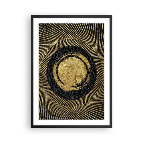 Affisch i svart ram - Gyllene geometrisk abstraktion på svart bakgrund - 50x70cm - Glamourös komposition - Modern väggdekoration för vardagsrum och sovrum ARTTOR