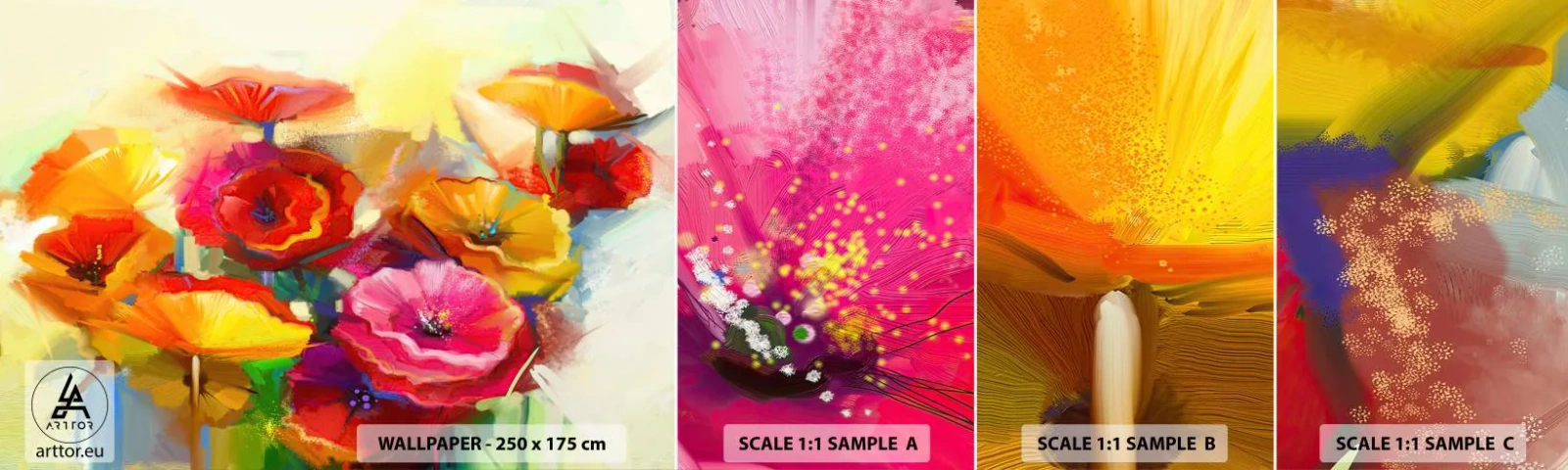 Provbit av självhäftande fototapet Deluxe Sticker - Inte bara rött - Blommor, Vallmo, Trädgård - 100x30 cm