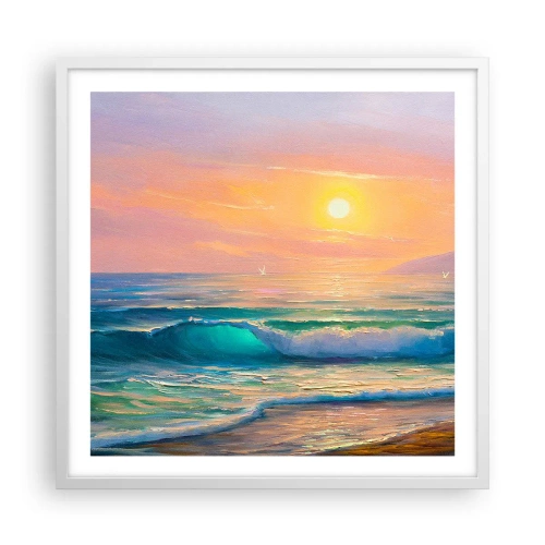 Affisch i vit ram - Vågvisa i turkos - 60x60 cm