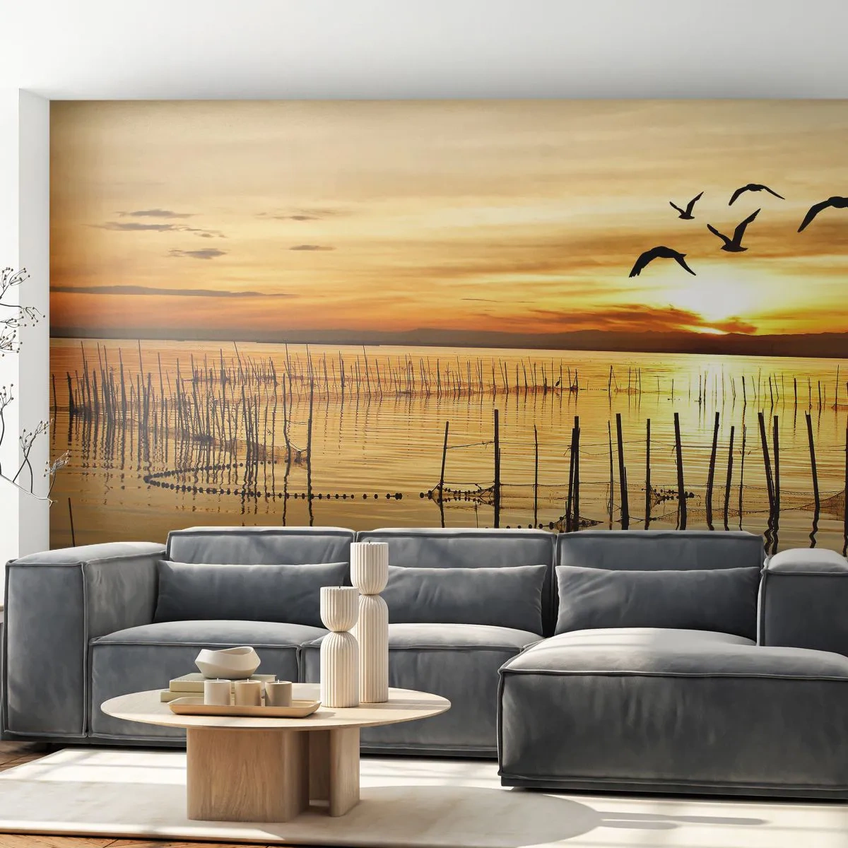 Självhäftande Fototapet Deluxe Sticker - Fiskevatten - Landskap, Sjö, Fiskenät - 250x175 cm