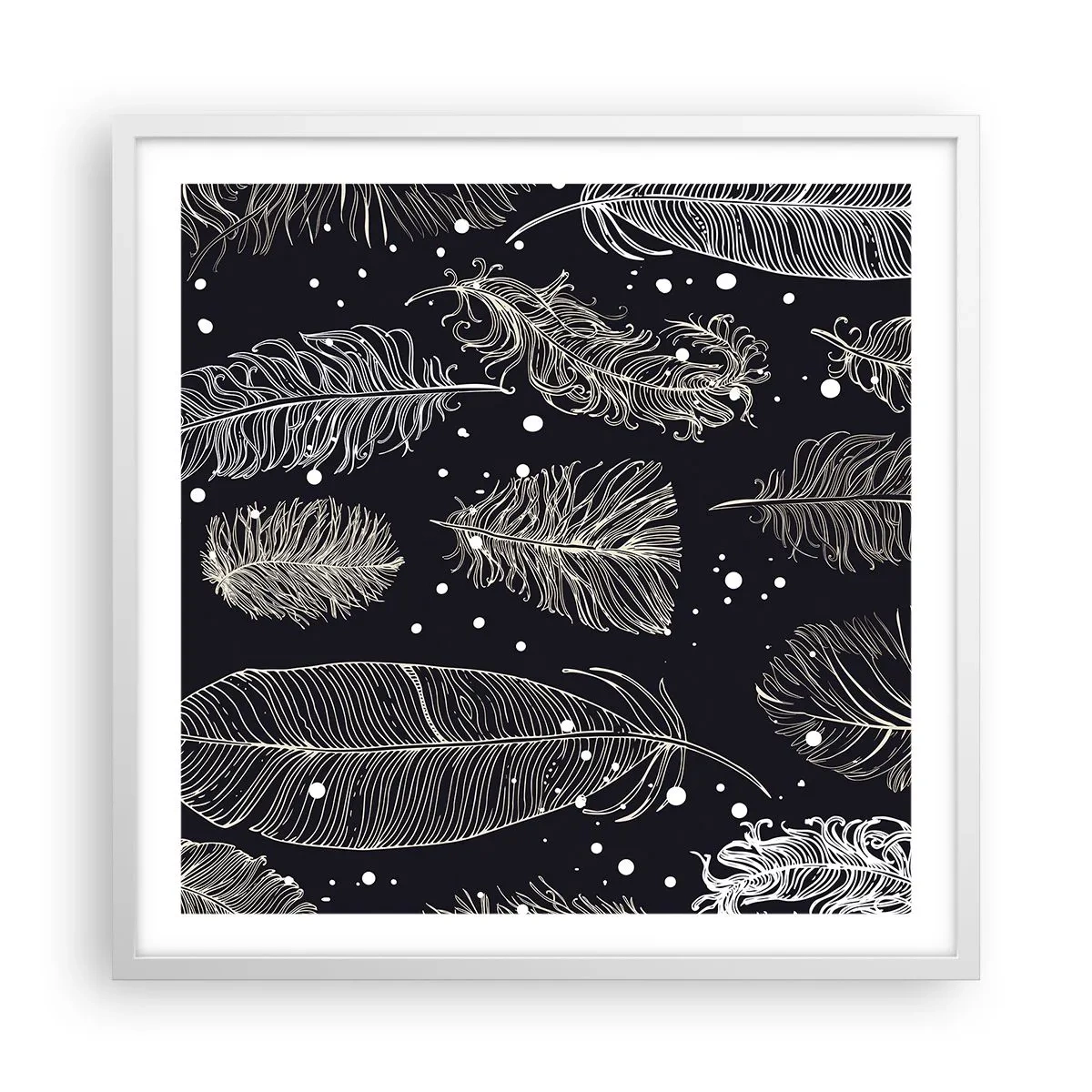 Affisch i vit ram - Fjäderspets - 60x60 cm