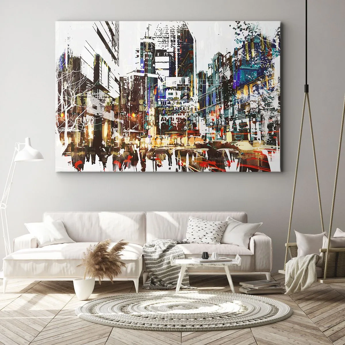 Canvastavla - Bild på duk - Ett modernt urbant landskap i konstnärlig stil - 70x50cm - Blinkande stad - Modern väggdekoration för vardagsrum och sovrum ARTTOR