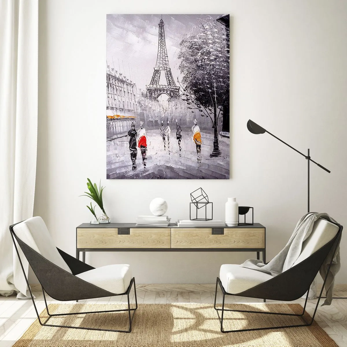 Glastavla - Bild på glas - Promenad i Paris - 50x70 cm