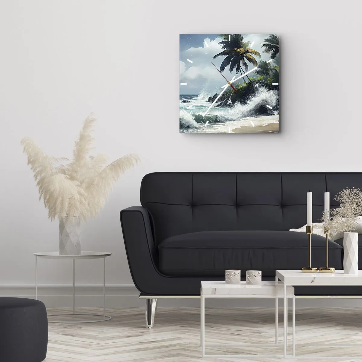 Väggklocka - Klocka på glas - På en tropisk strand - 30x30 cm