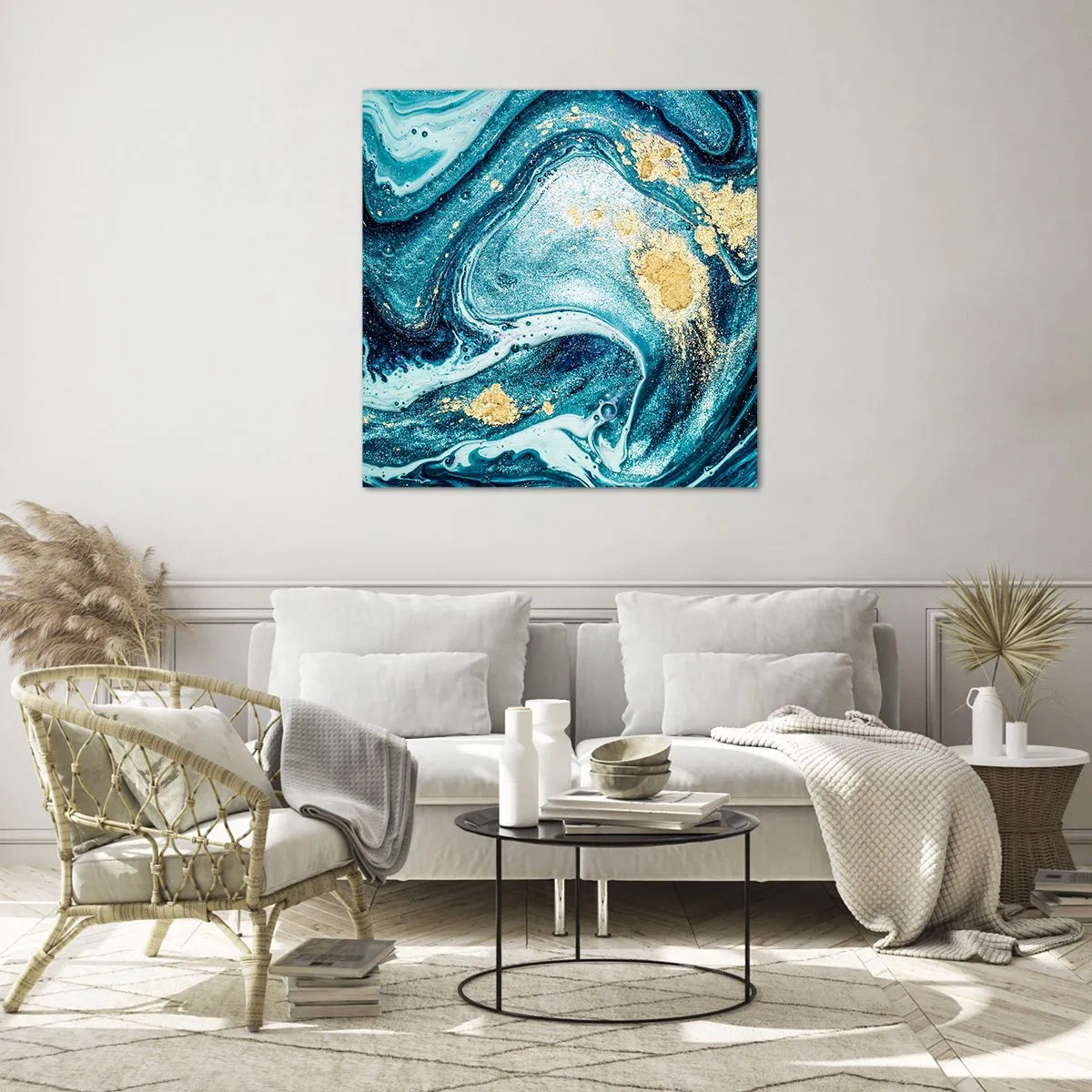 Glastavla - Bild på glas - Blå virvel - 30x30 cm