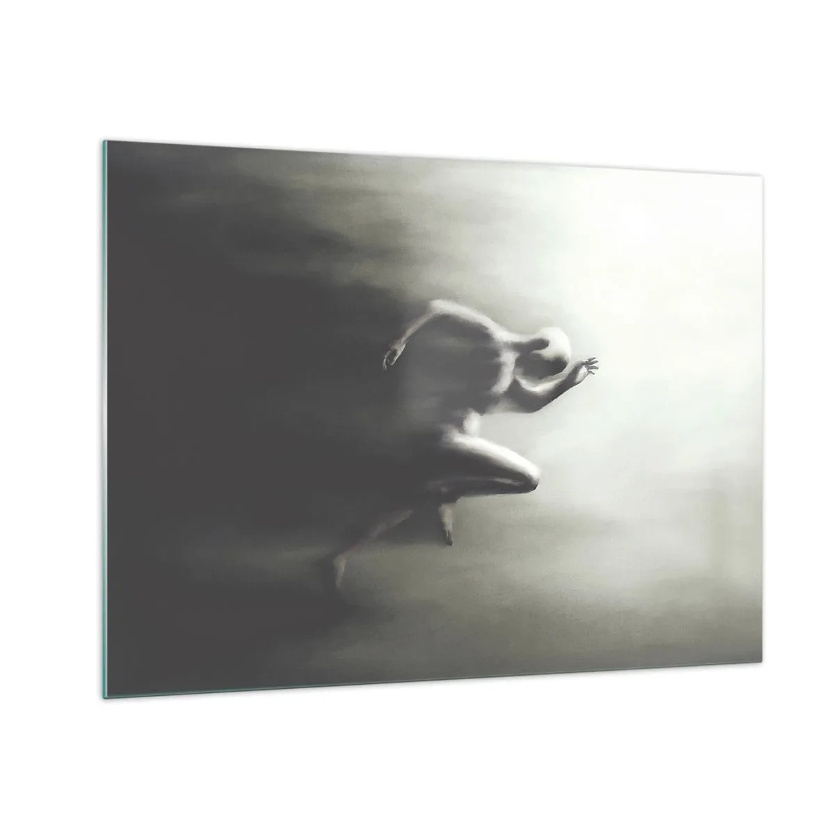 Glastavla - Bild på glas - Dynamisk silhuett av en löpande figur i suddigt ljus - 70x50cm - Omöjlig att stoppa - Modern väggdekoration för vardagsrum och sovrum ARTTOR