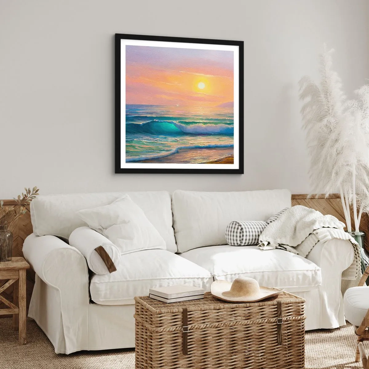 Affisch i svart ram - Vågvisa i turkos - 60x60 cm