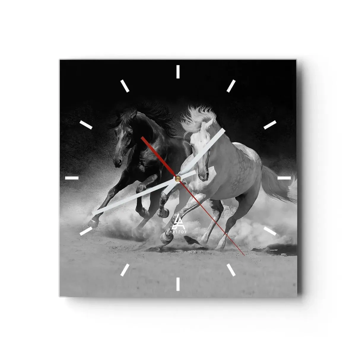 Väggklocka - Klocka på glas - Frihetens galopp - 30x30 cm