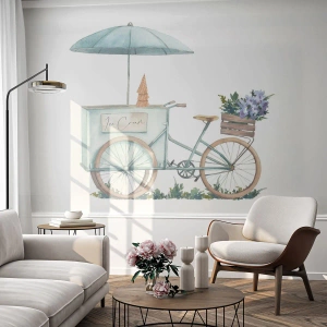 Fototapet Premium Canvas - Sött minne av sommaren - Pastell, Glass, Cykel - 500x350 cm