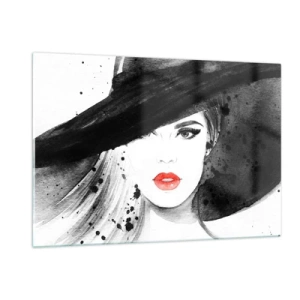 Glastavla - Bild på glas - En dam i svart - 120x80 cm