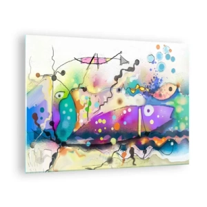 Glastavla - Bild på glas - Abstrakt komposition med färgglada former och linjer - 70x50cm - Det saknas ord! - Modern väggdekoration för vardagsrum och sovrum ARTTOR