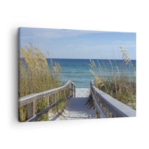 Canvastavla - Bild på duk - Stigen till stranden med havsutsikt - 70x50cm - I solen, i vinden - Modern väggdekoration för vardagsrum och sovrum ARTTOR
