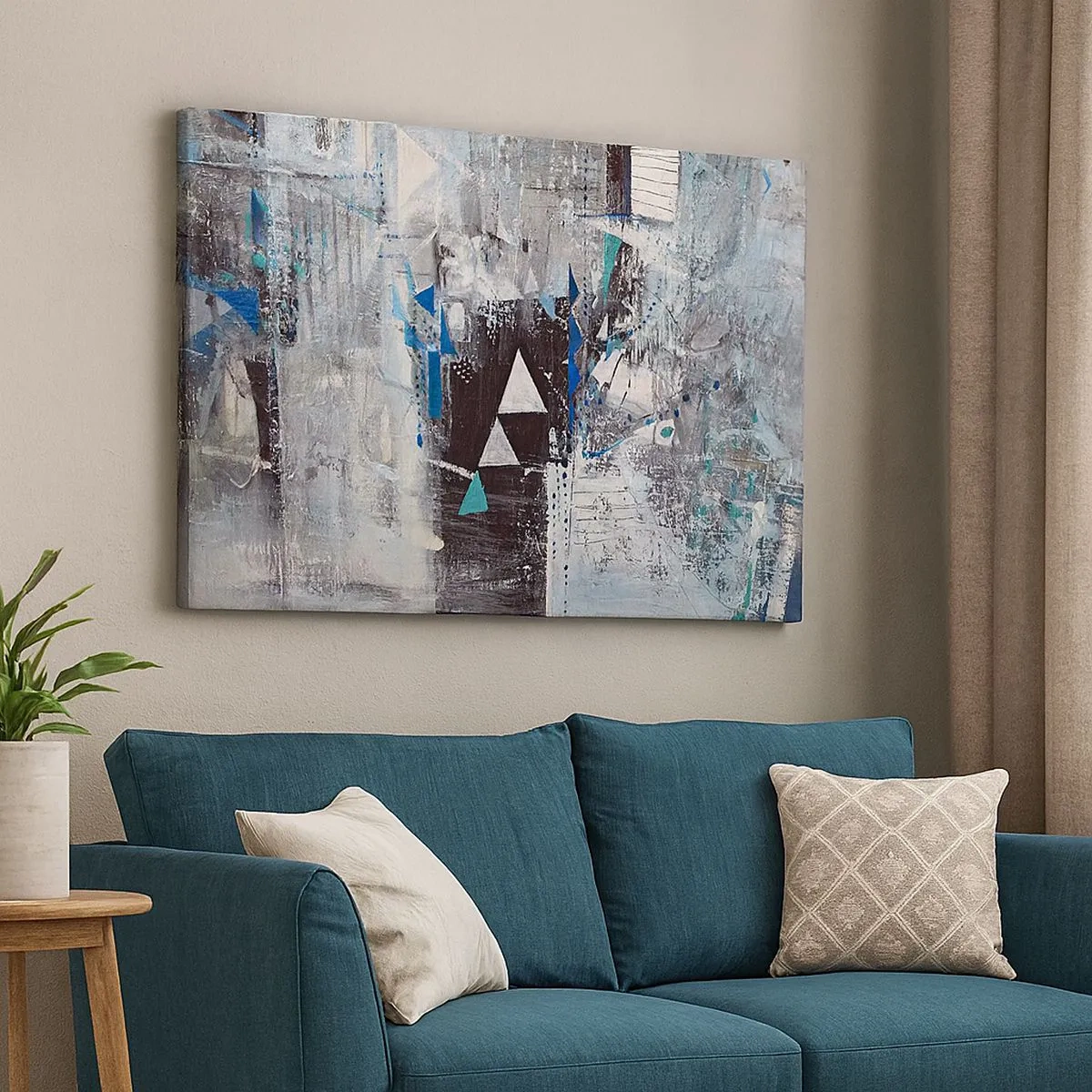 Canvastavla - Bild på duk - Abstrakt komposition med trianglar och geometriska mönster - 70x50cm - Trianglarnas överordnade ordning - Modern väggdekoration för vardagsrum och sovrum ARTTOR