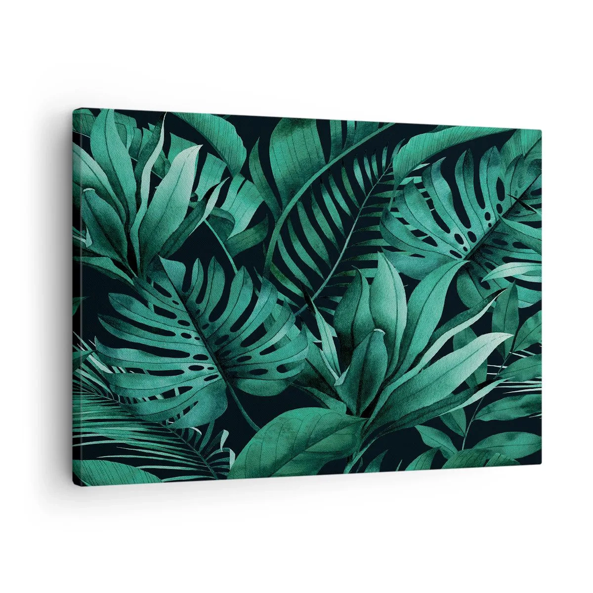 Canvastavla - Bild på duk - Tropiska löv i intensivt gröna nyanser - 70x50cm - Tropiska grönskans djup - Modern väggdekoration för vardagsrum och sovrum ARTTOR