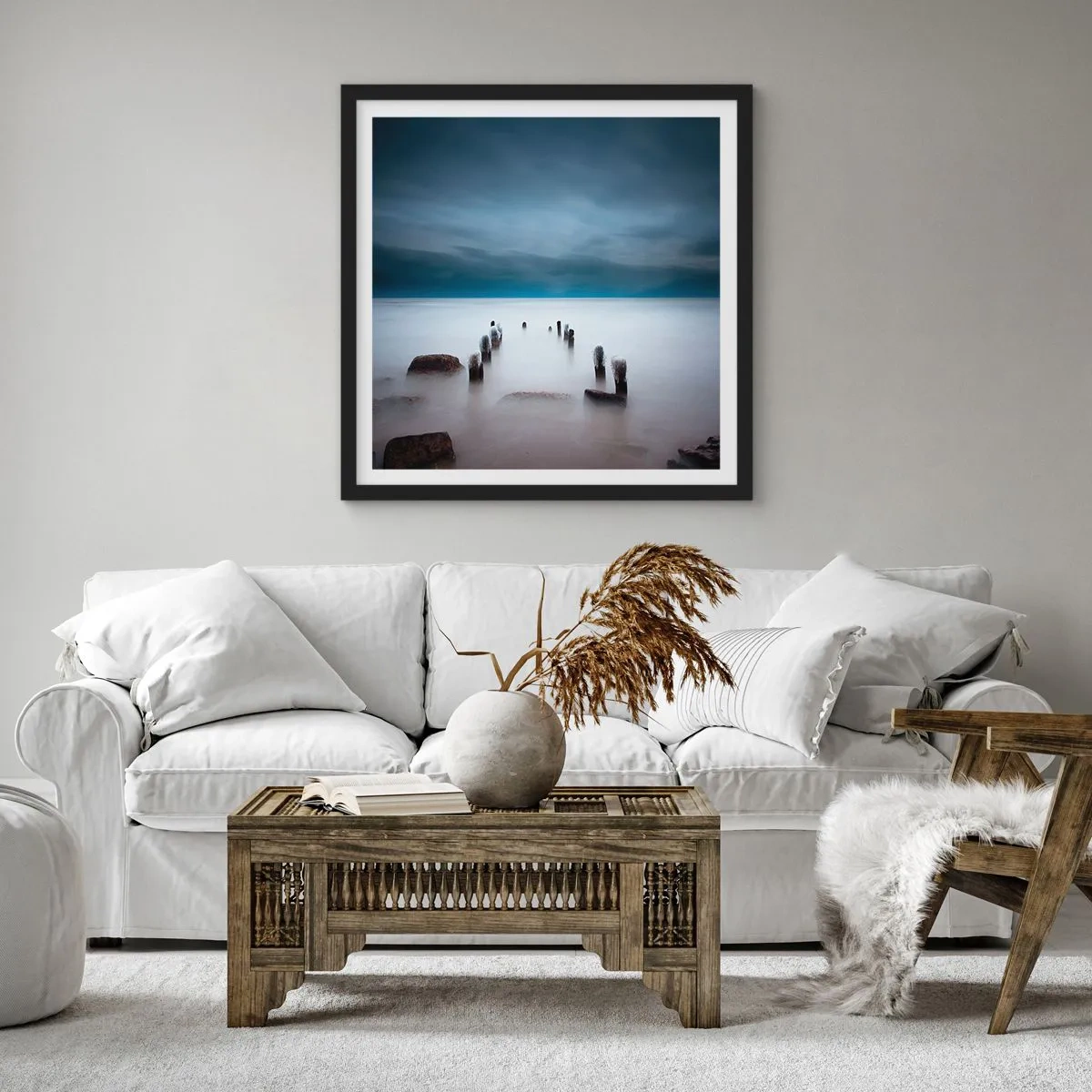 Affisch i svart ram - Fundersam sjö - 60x60 cm