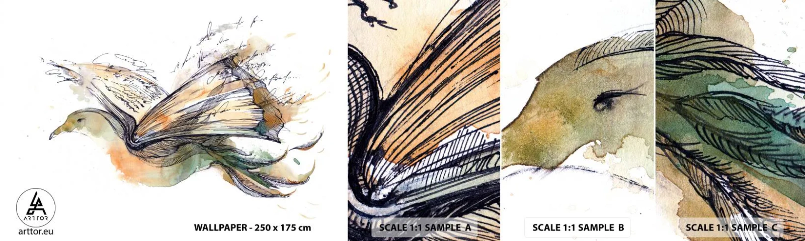 Fototapet Prov Standard Eco - På poesins vingar - Abstraktion, Fågel, bok - 100x30 cm