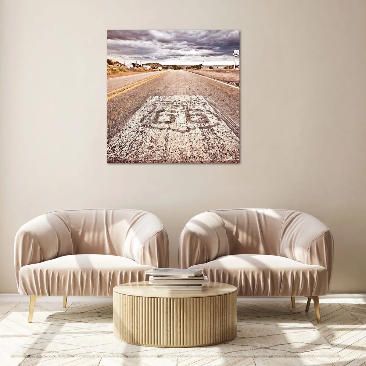 Glastavla - Bild på glas - Mother Road - amerikanska legenden - 70x70 cm