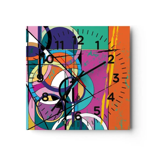 Väggklocka - Klocka på glas - Hjul efter hjul - 40x40 cm