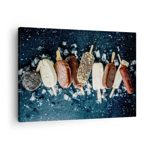 Canvastavla - Bild på duk - Färgglada isglassar arrangerade på is med en mörk bakgrund - 70x50cm - Smak av varm sommar - Modern väggdekoration för vardagsrum och sovrum ARTTOR