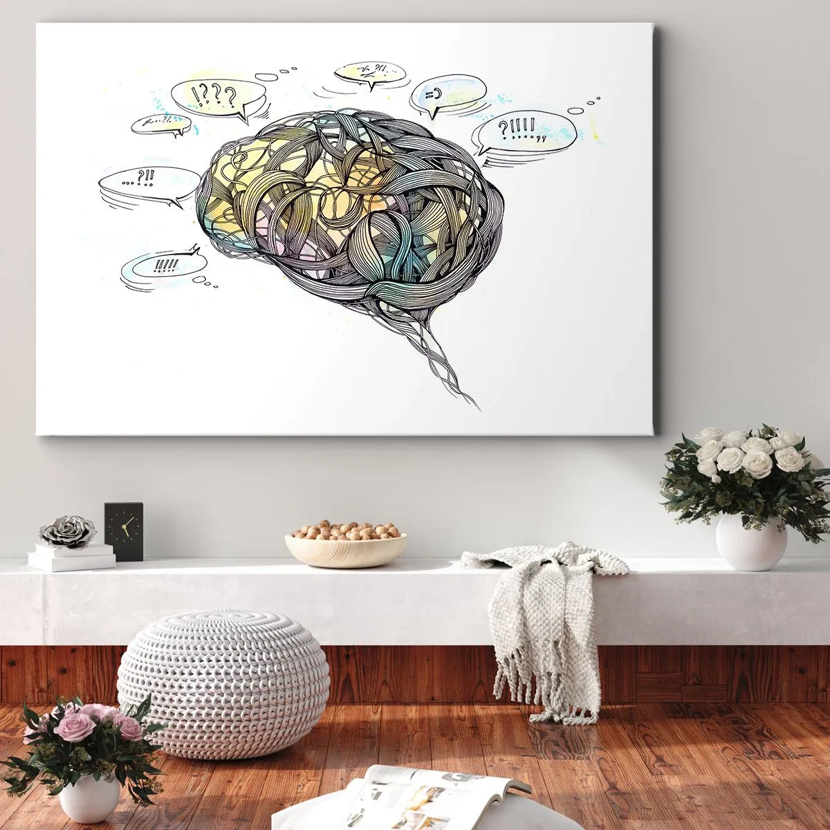 Canvastavla - Bild på duk - En konstnärlig vision av hjärnan med färgglada element - 70x50cm - Människan - en stor gåta - Modern väggdekoration för vardagsrum och sovrum ARTTOR