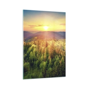 Glastavla - Bild på glas - Trädtoppar och bergstoppar - 70x100 cm